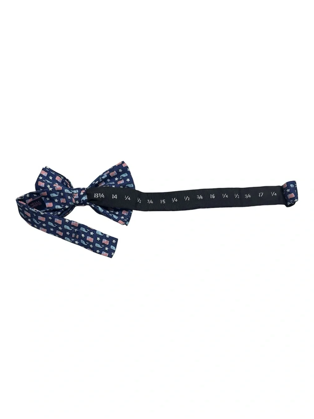 VINEYARD VINES  Bow Tie 100% Silk Blue Flag Whale Motif Patriotic American